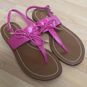 Kate Spade New York Carlita Pink Leather Bow Ankle Strap Flat Sandals 6.5